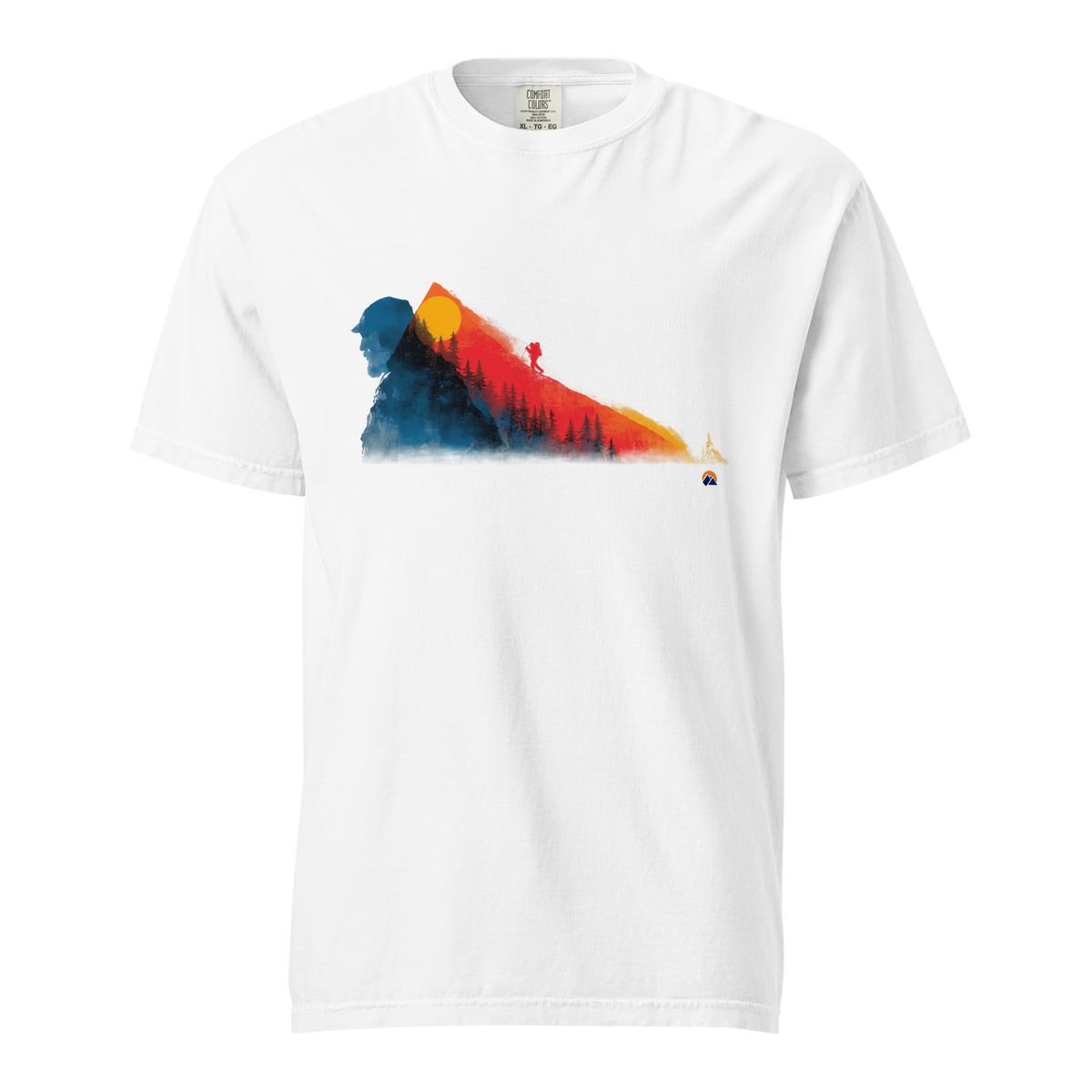 Mountain Layers — Grin Dwellers White heavyweight garment-dyed tee, front view
