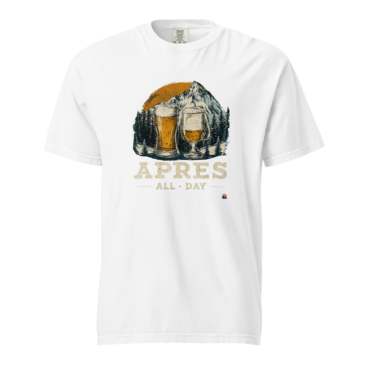Apres All Day — Grin Dwellers White heavyweight garment-dyed tee, front view