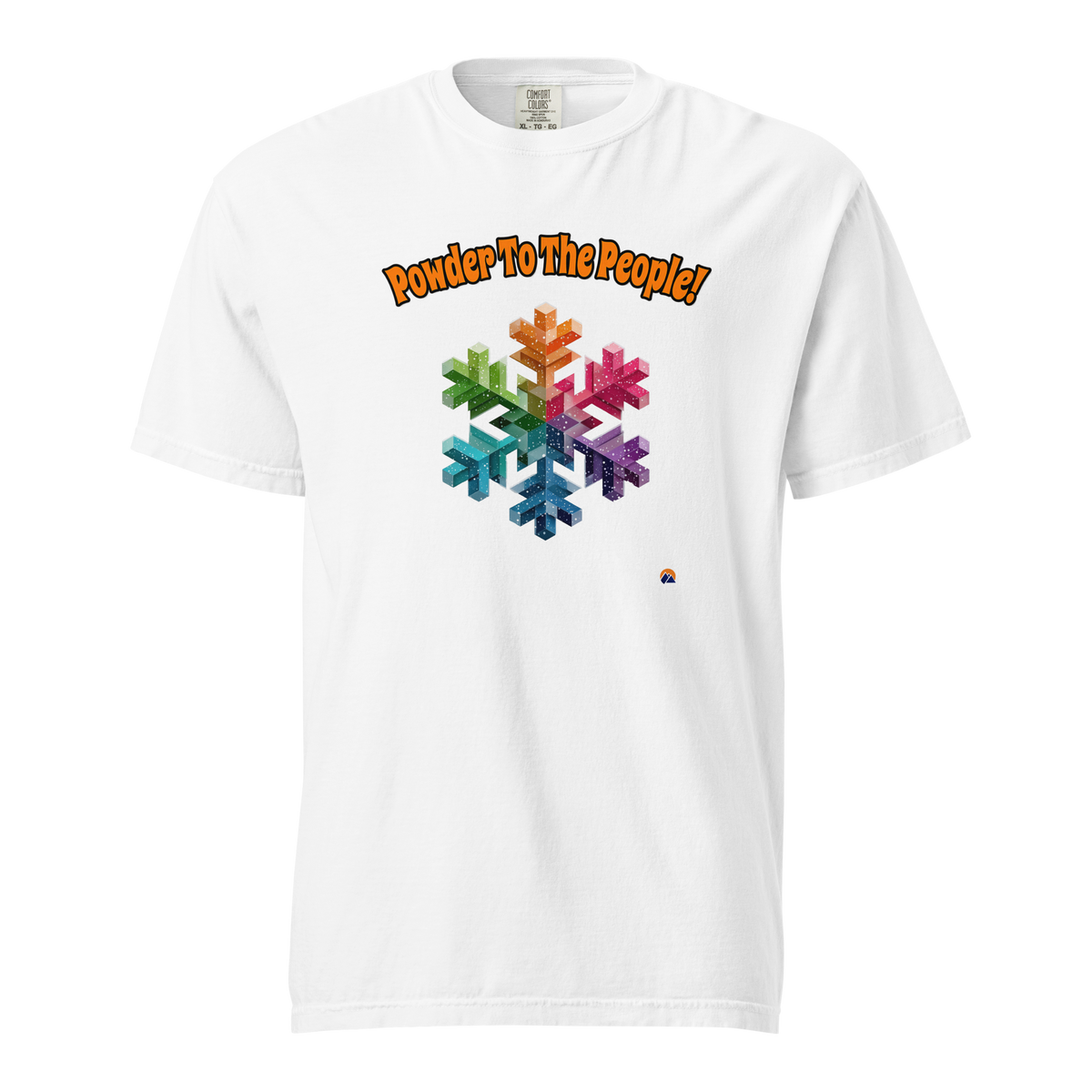 Powder To The People — Grin Dwellers White heavyweight garment-dyed tee, front view