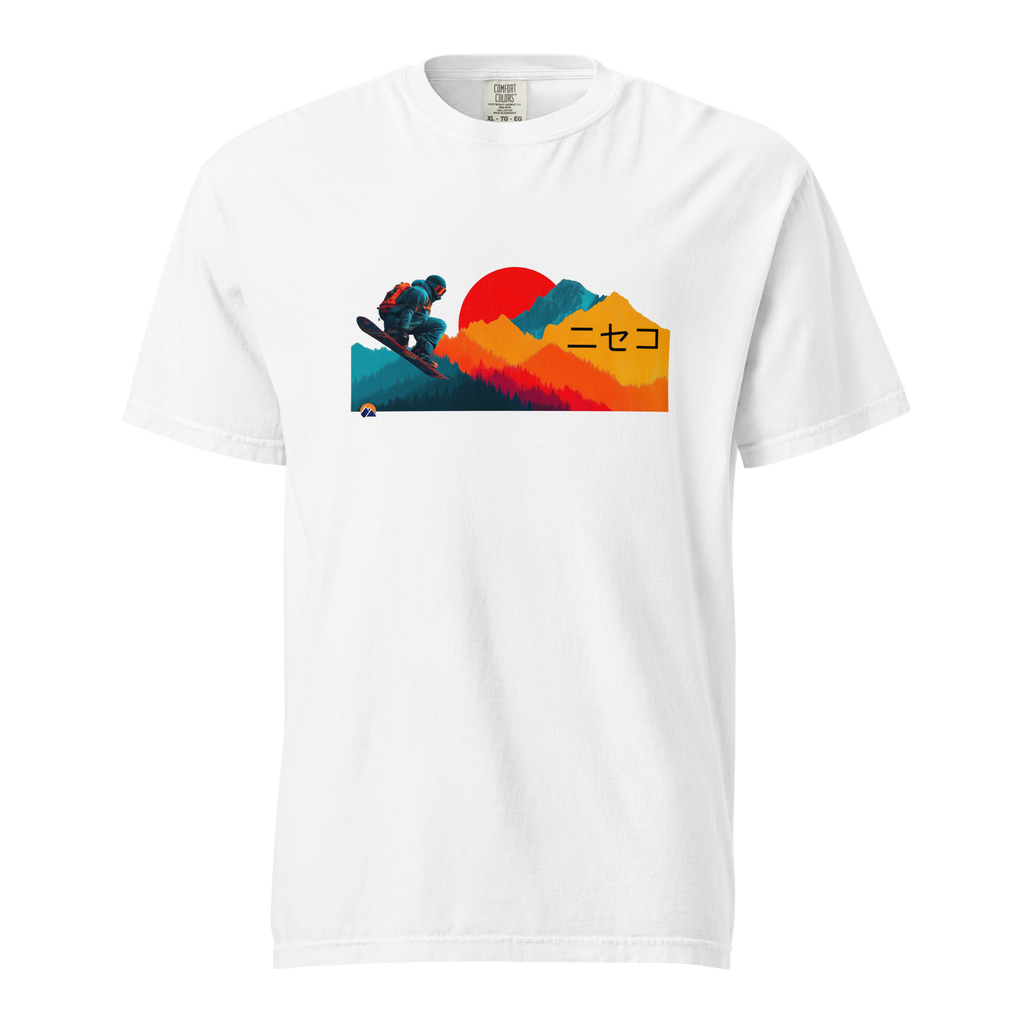 Niseko — Grin Dwellers White heavyweight garment-dyed tee, front view