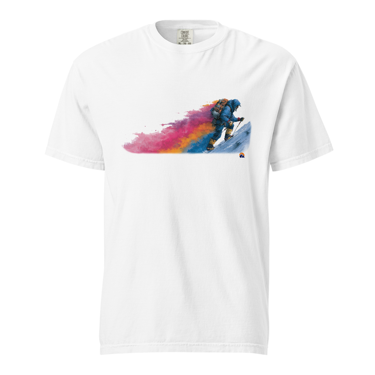 Winter Ascent — Grin Dwellers White heavyweight garment-dyed tee, front view