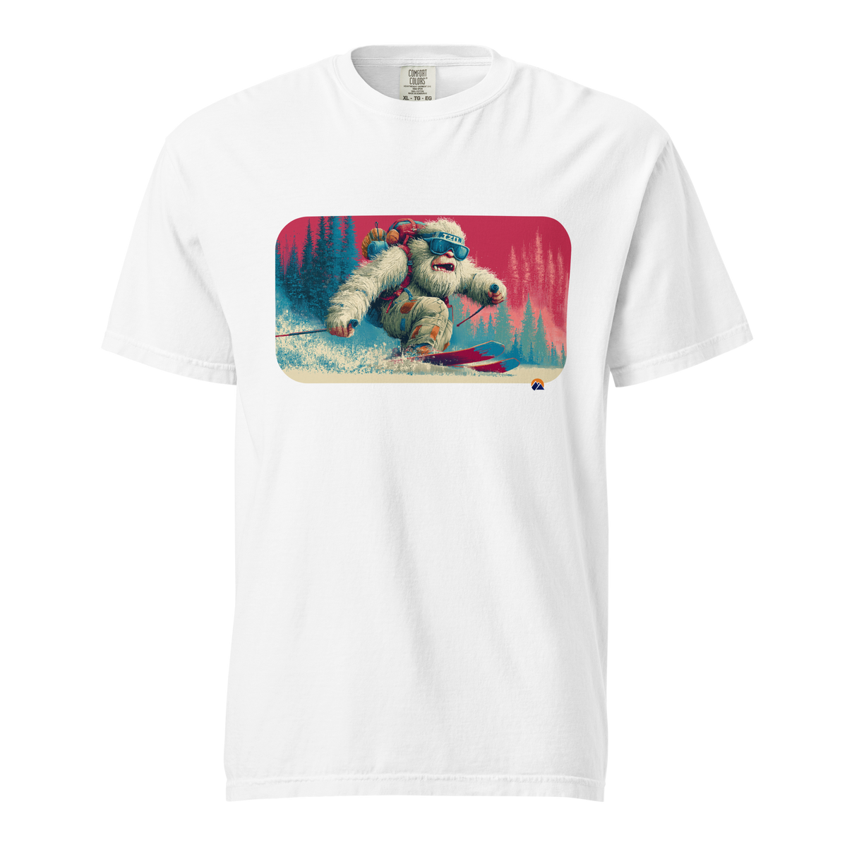 Pixel Yeti — Grin Dwellers White heavyweight garment-dyed tee, front view