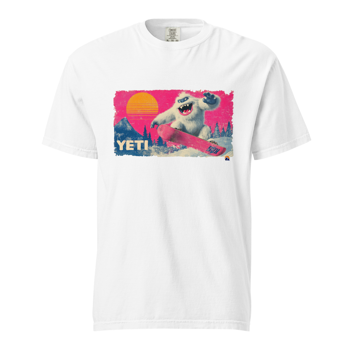 Yeti Shredder — Grin Dwellers White heavyweight garment-dyed tee, front view