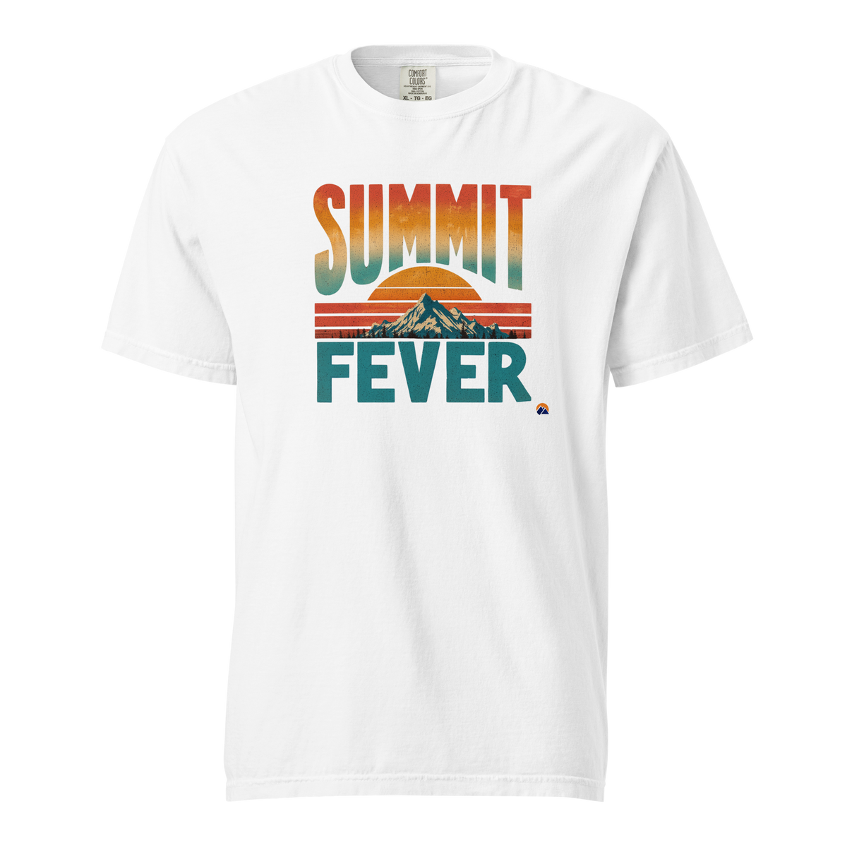 Summit Fever — Grin Dwellers White heavyweight garment-dyed tee, front view
