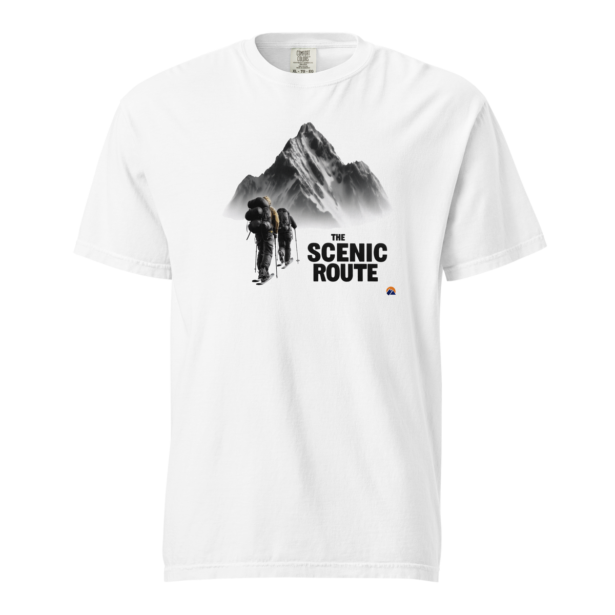 The Scenic Route — Grin Dwellers White heavyweight garment-dyed tee, front view