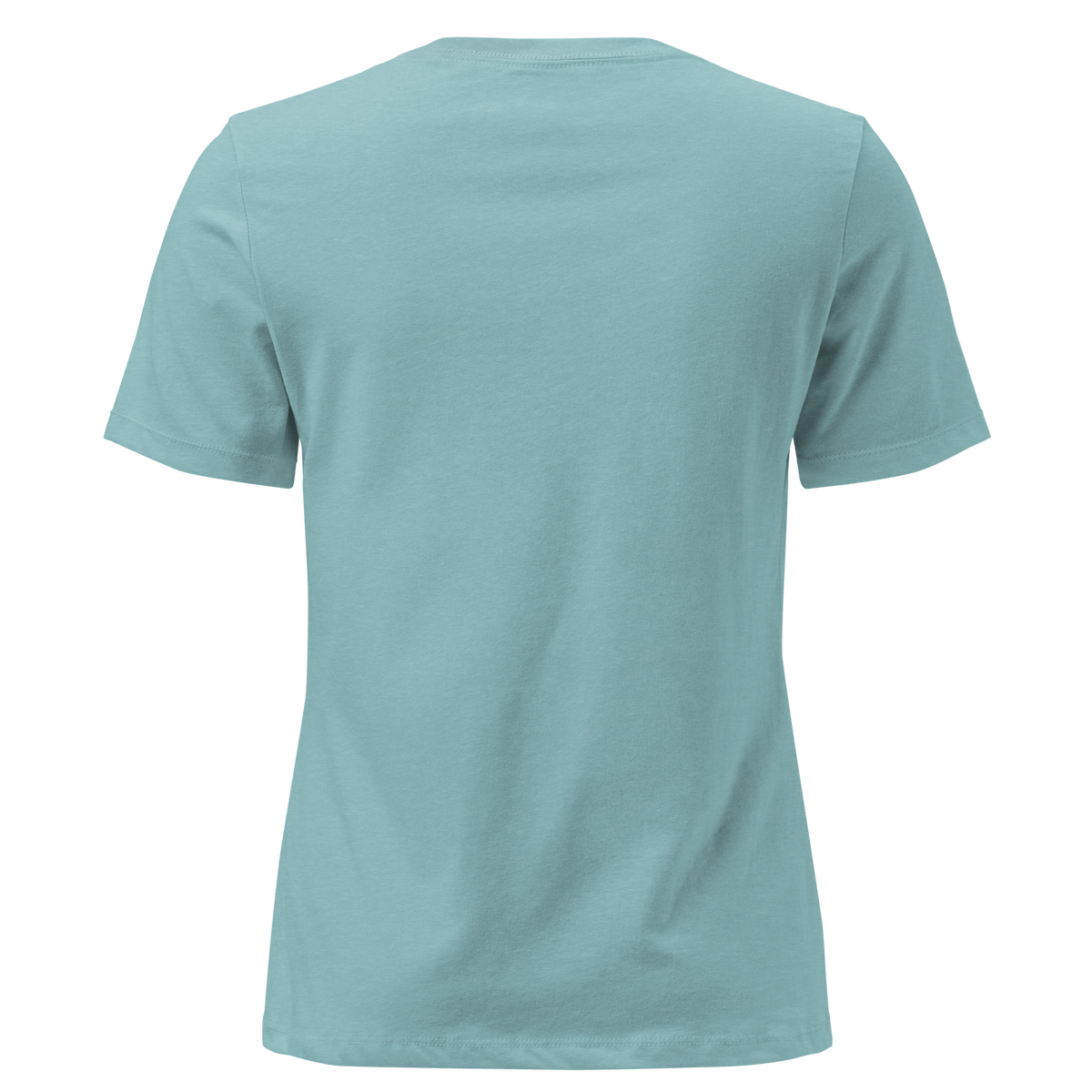 The Line — Grin Dwellers Heather Blue Lagoon women's relaxed tee, back view