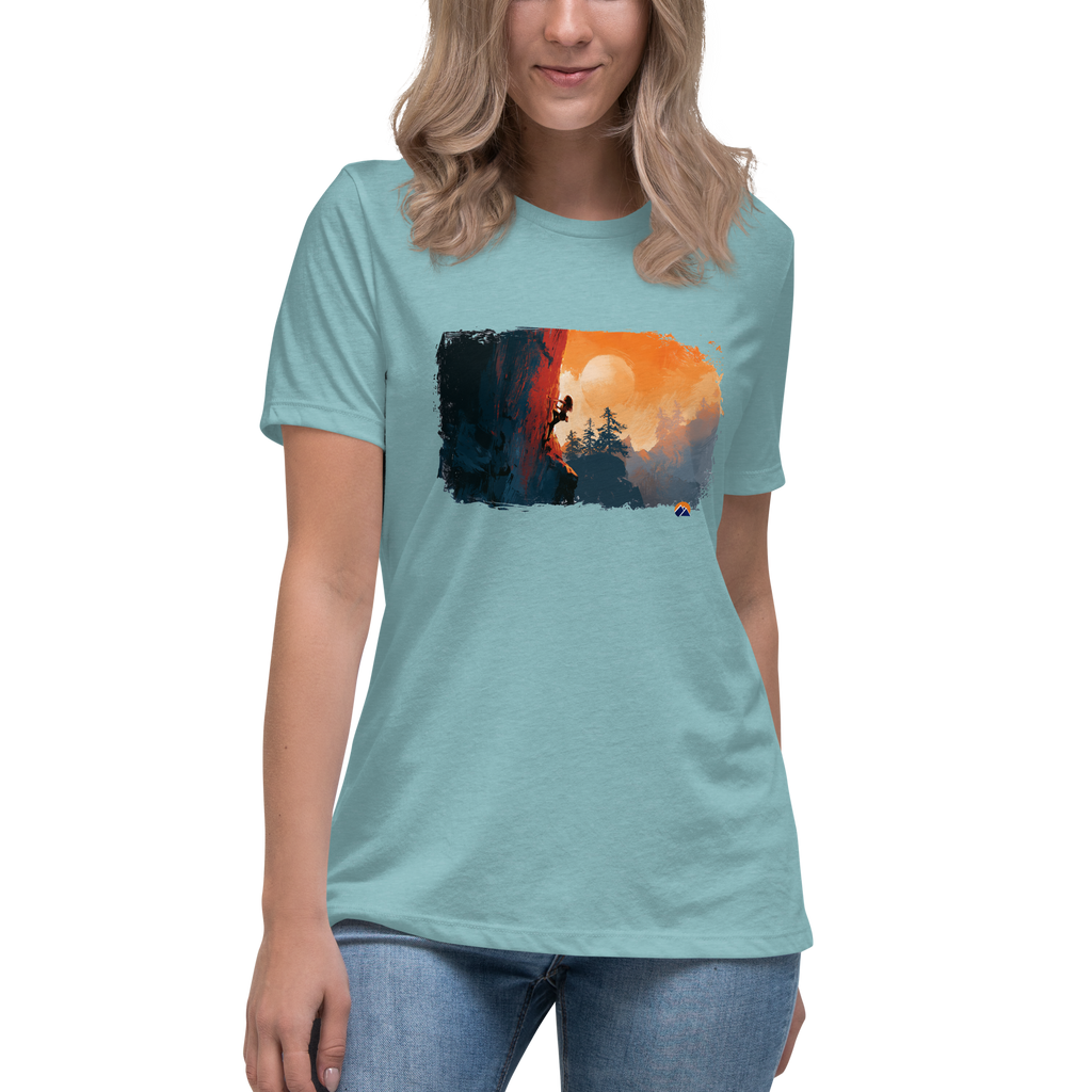 The Line — Grin Dwellers Heather Blue Lagoon women's relaxed tee, detail view