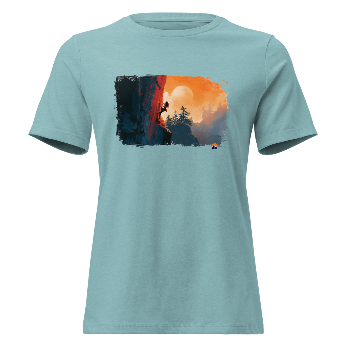 The Line — Grin Dwellers Heather Blue Lagoon women's relaxed tee, front view