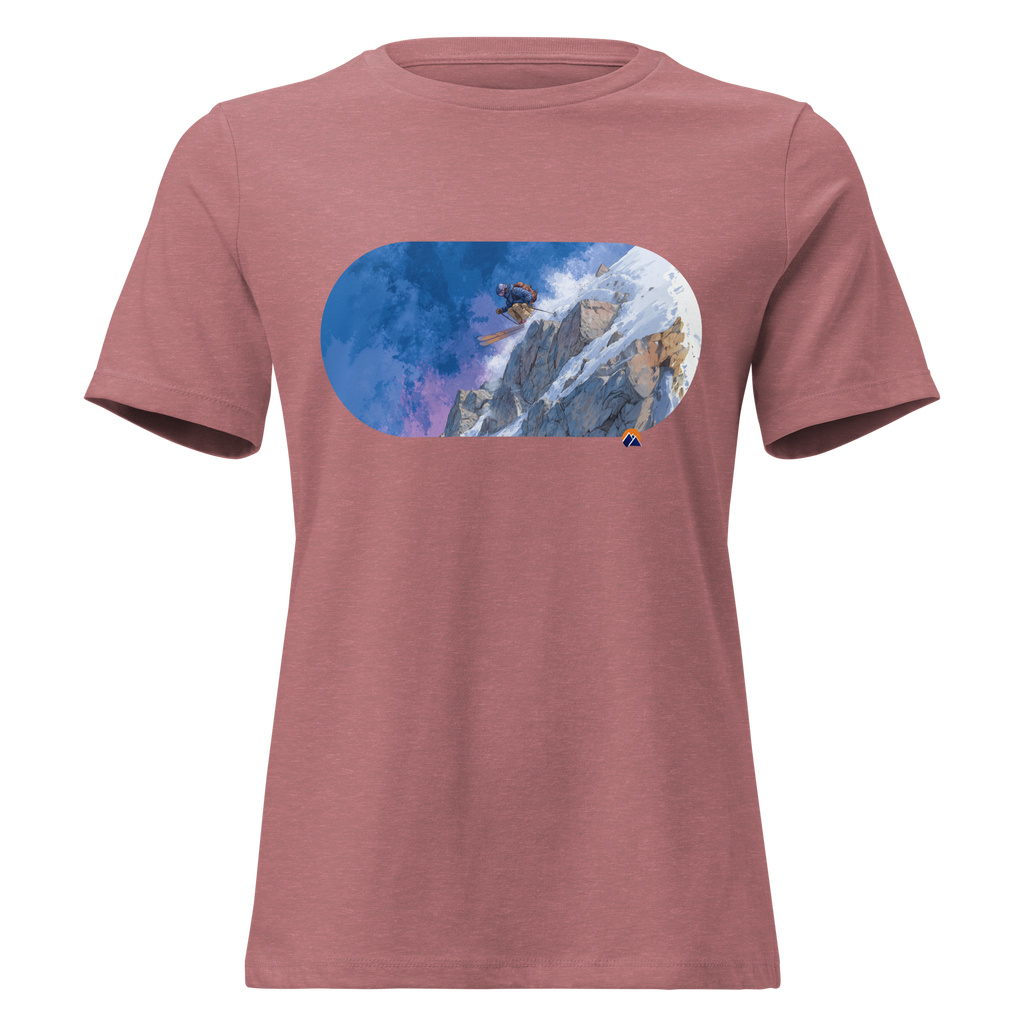 Steep & Deep — Grin Dwellers Heather Mauve women's relaxed tee, front view