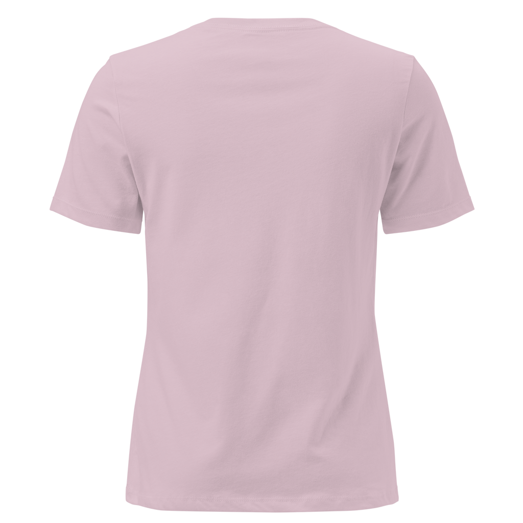 Mountain Call — Grin Dwellers Light Violet women's relaxed tee, back view