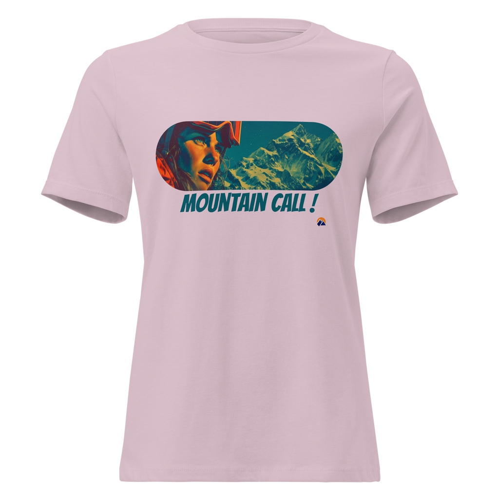 Mountain Call — Grin Dwellers Light Violet women's relaxed tee, front view