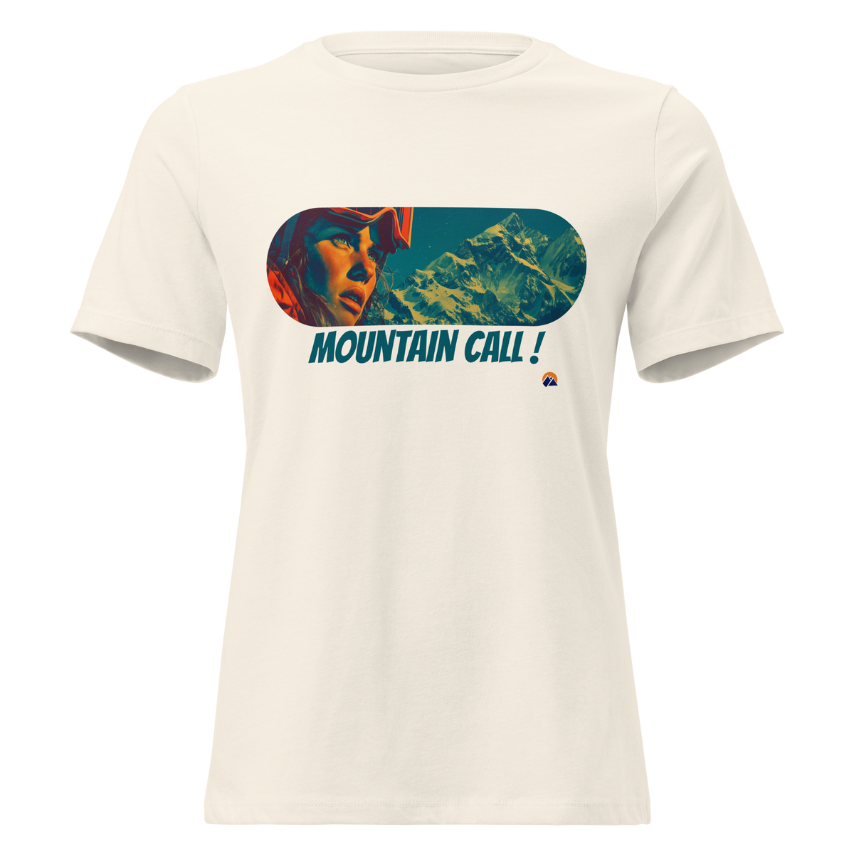 Mountain Call — Grin Dwellers Natural women's relaxed tee, front view