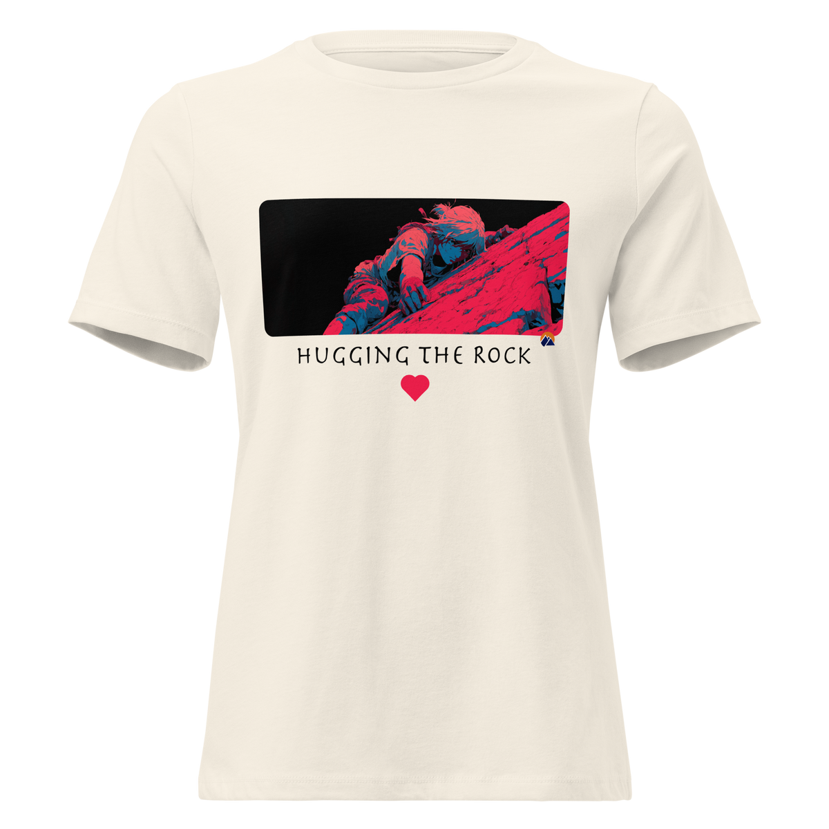 Hugging The Rock — Grin Dwellers Natural women's relaxed tee, front view