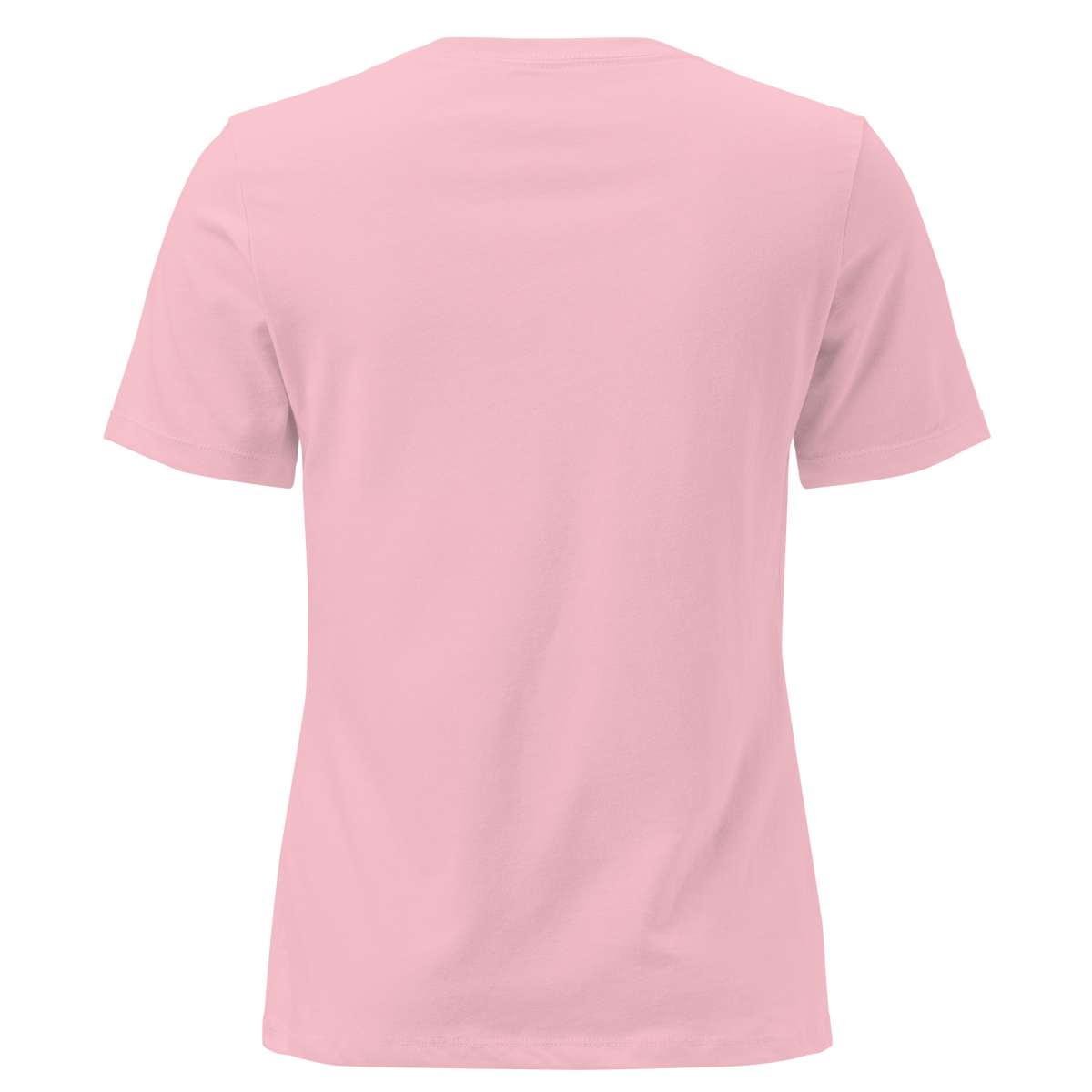Hugging The Rock — Grin Dwellers Pink women's relaxed tee, back view
