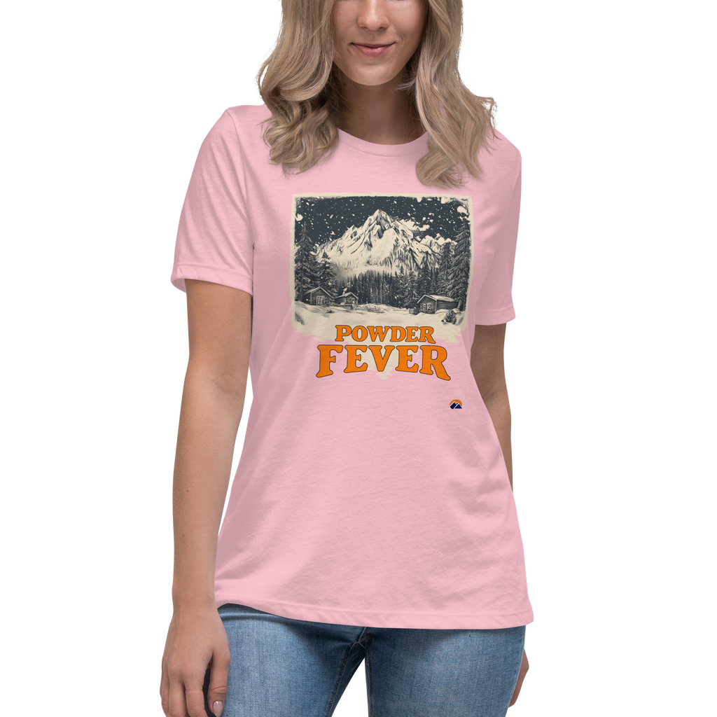 Powder Fever — Grin Dwellers Pink women's relaxed tee, detail view
