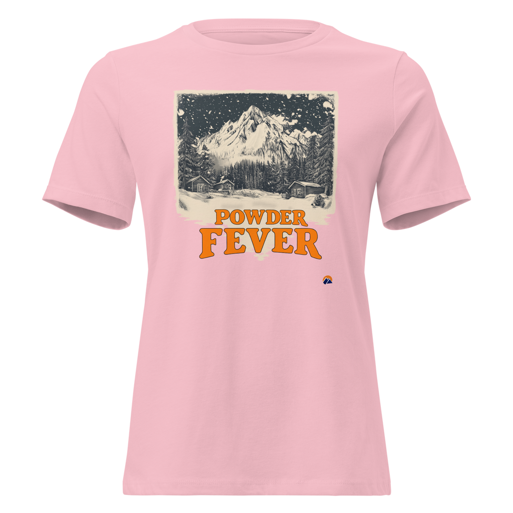 Powder Fever — Grin Dwellers Pink women's relaxed tee, front view