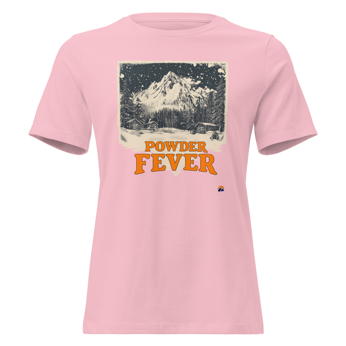 Powder Fever — Grin Dwellers Pink women's relaxed tee, front view